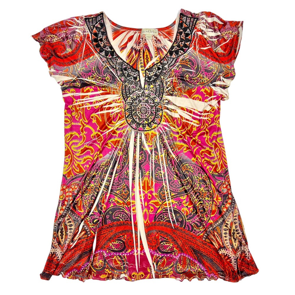 Pink Tribal Sublimation Sparkle Y2K Tunic Shirt